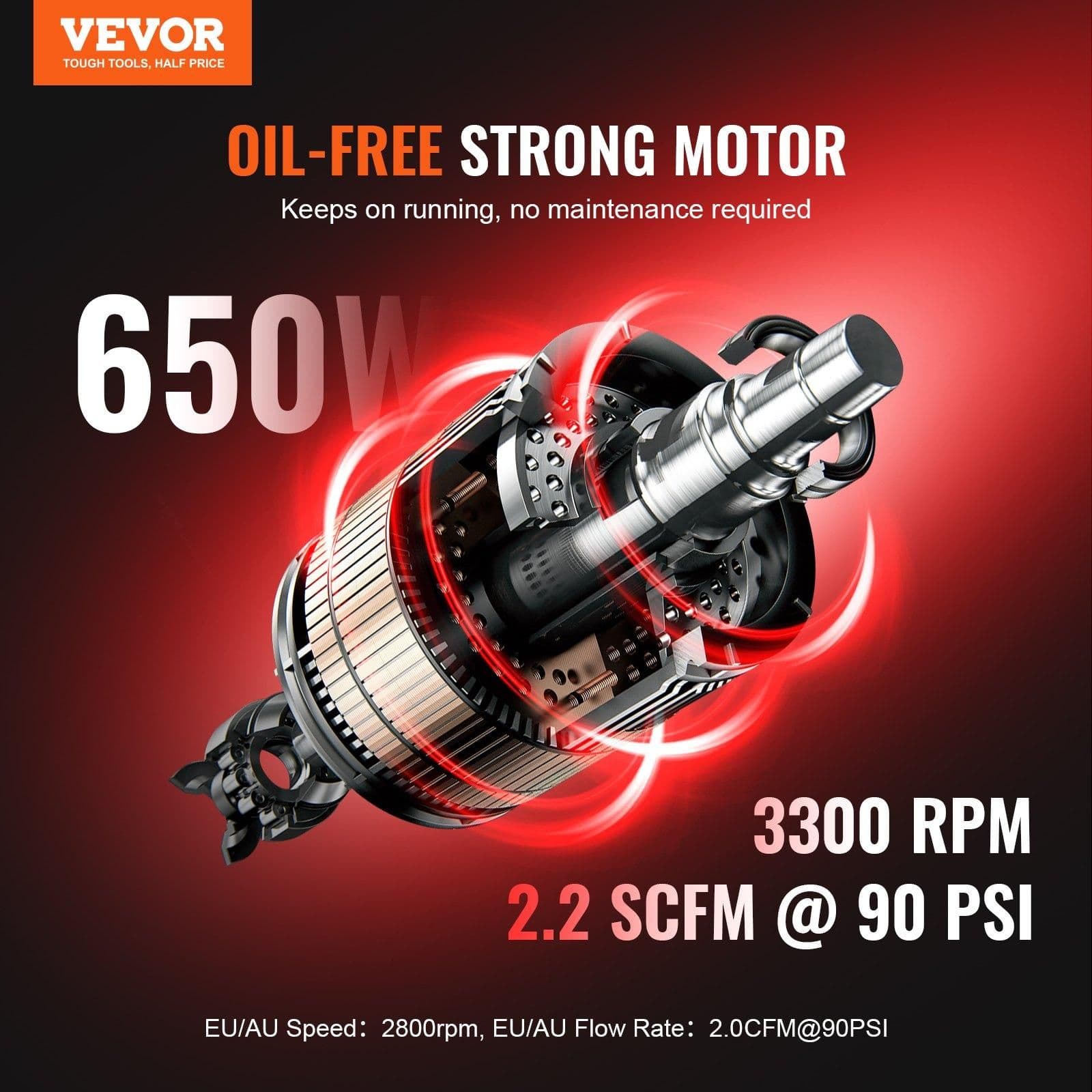 image-VEVOR Air Compressor, 4.6 Gallon Steel Tank, 1HP 2.2 CFM@90 PSI Oil Free Air Compressor & Max. 120PSI Pressure, 80dB Ultra Quiet Portable Compressor, for Auto Repair, Tire Inflation, Spray Painting