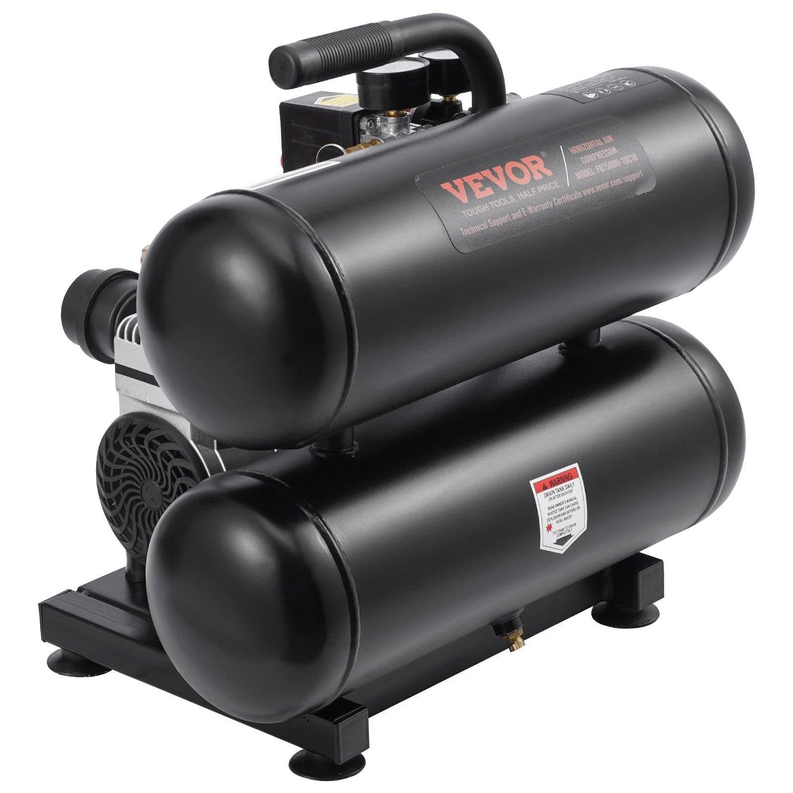image-VEVOR Air Compressor, 4.6 Gallon Steel Tank, 1HP 2.2 CFM@90 PSI Oil Free Air Compressor & Max. 120PSI Pressure, 80dB Ultra Quiet Portable Compressor, for Auto Repair, Tire Inflation, Spray Painting