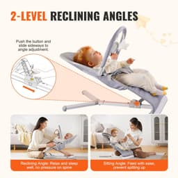 image-VEVOR Baby Bouncer Folding Bouncer Seat Chair for Babies 0-9 Months with Toy Bar
