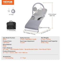 image-VEVOR Baby Bouncer Folding Bouncer Seat Chair for Babies 0-9 Months with Toy Bar