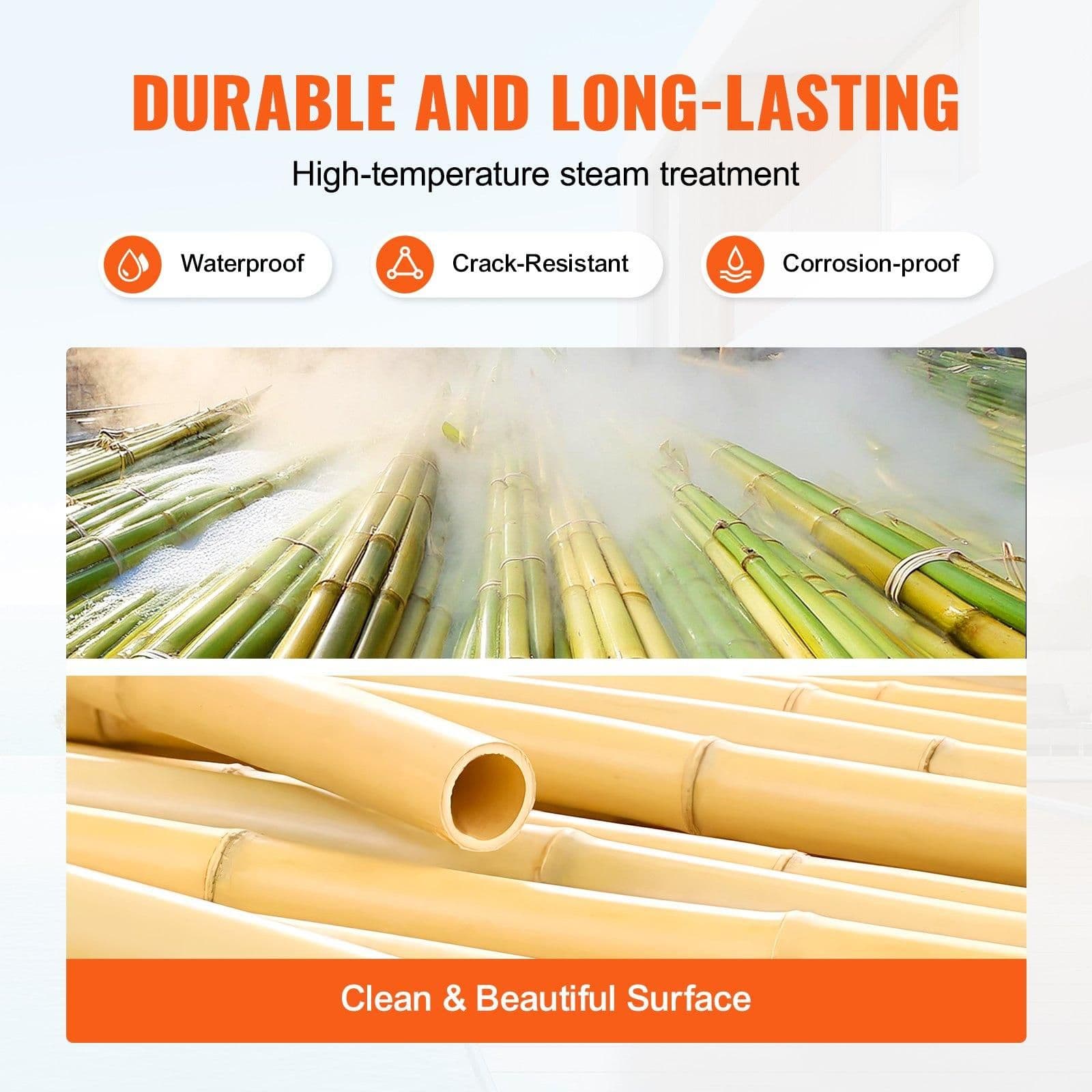 image-VEVOR Natural Rolled Bamboo Fence, Eco-Friendly Bamboo Privacy Fence 4 ft H x 6 ft L x 0.75 in D. , Decorative Bamboo Privacy Screen for Garden, Backyard, Balcony, Patio, Pool Side