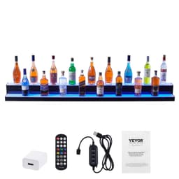 image-VEVOR LED Lighted Liquor Bottle Display, 2 Tiers 72 Inch Commercial Illuminated Home Bar Shelf, 2 Steps Whiskey Rack Stand, Acrylic Drink Shelves with RF Remote & App Control, and Multicolor lighting