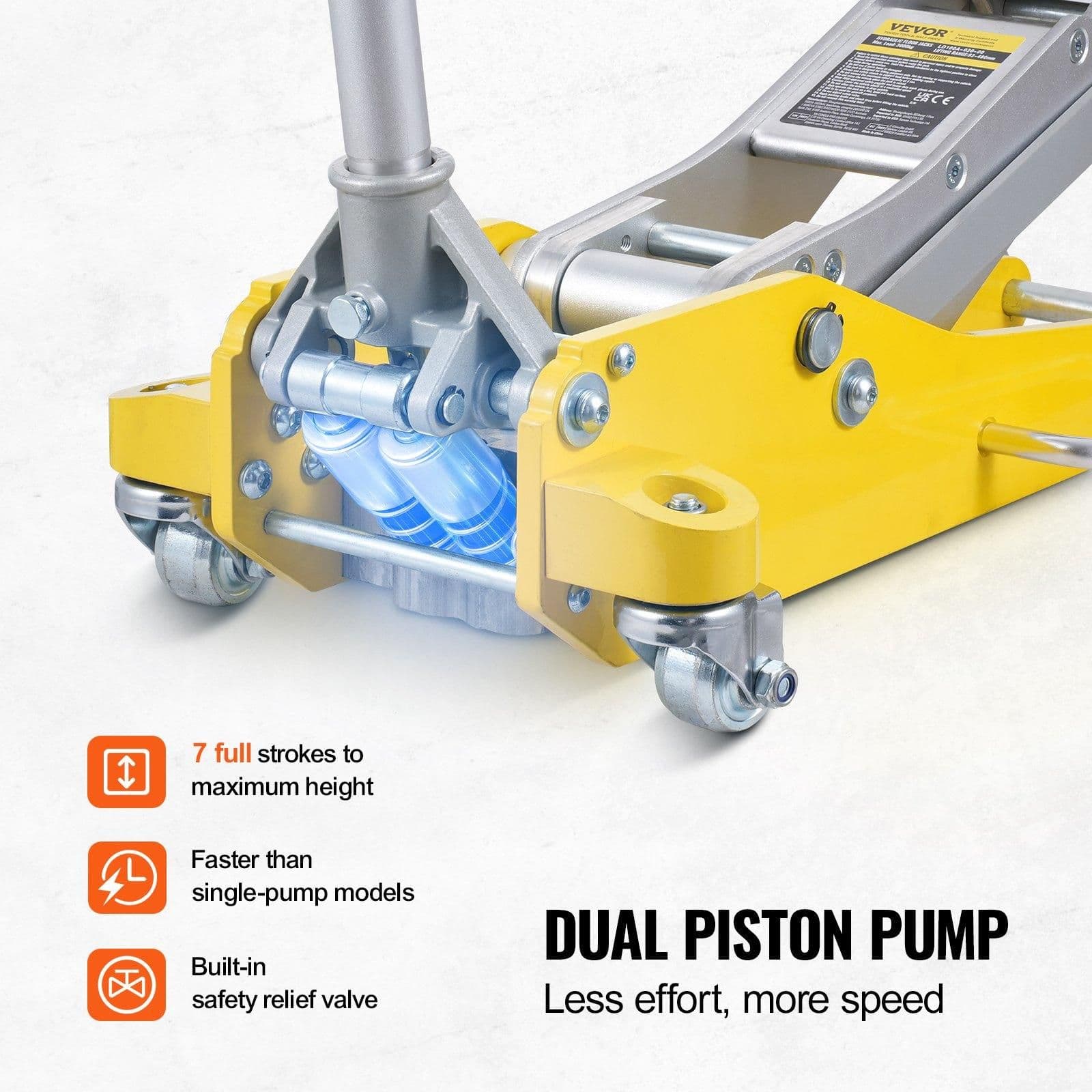 image-VEVOR Low Profile Floor Jack 3 Ton (6600 lbs), Heavy Duty Aluminum Hydraulic Racing Floor Jack, Hydraulic Car Jack, Dual Piston Quick Lift Pump, 3.7"-18.3" Height Lifting Range (Yellow)