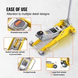 image-VEVOR Low Profile Floor Jack 3 Ton (6600 lbs), Heavy Duty Aluminum Hydraulic Racing Floor Jack, Hydraulic Car Jack, Dual Piston Quick Lift Pump, 3.7"-18.3" Height Lifting Range (Yellow)