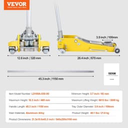 image-VEVOR Low Profile Floor Jack 3 Ton (6600 lbs), Heavy Duty Aluminum Hydraulic Racing Floor Jack, Hydraulic Car Jack, Dual Piston Quick Lift Pump, 3.7"-18.3" Height Lifting Range (Yellow)