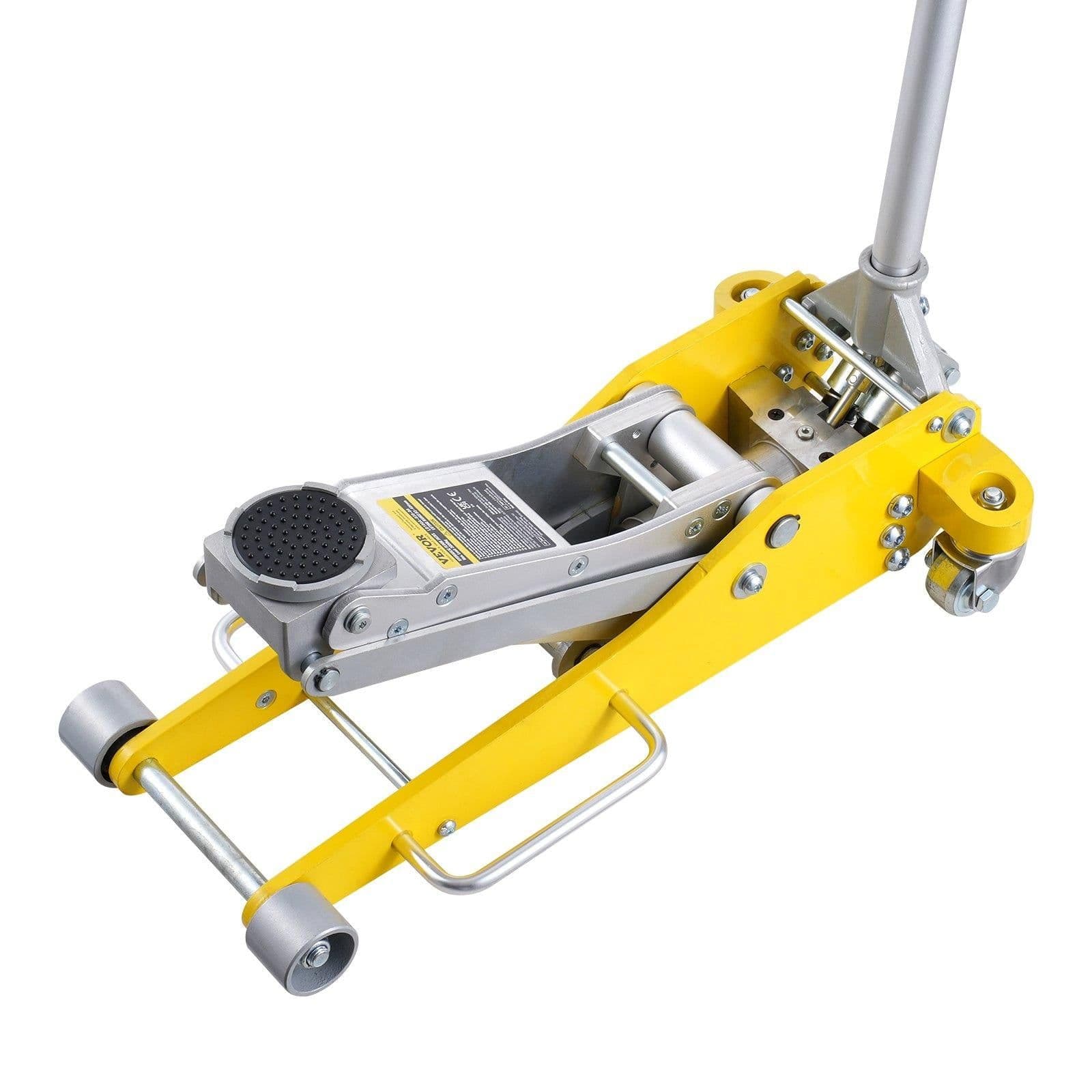 image-VEVOR Low Profile Floor Jack 3 Ton (6600 lbs), Heavy Duty Aluminum Hydraulic Racing Floor Jack, Hydraulic Car Jack, Dual Piston Quick Lift Pump, 3.7"-18.3" Height Lifting Range (Yellow)