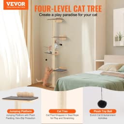 image-VEVOR 4 Tiers Cat Tree, Cat Wall Furniture Set with 4 Jumping Boards, Wall-Mounted Cat Floating Shelf up to 40 lbs, 12 mm Pine Wood Cat Perch for Sleeping, Playing, and Climbing