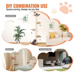 image-VEVOR 4 Tiers Cat Tree, Cat Wall Furniture Set with 4 Jumping Boards, Wall-Mounted Cat Floating Shelf up to 40 lbs, 12 mm Pine Wood Cat Perch for Sleeping, Playing, and Climbing