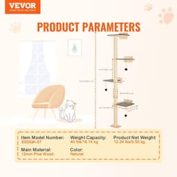 image-VEVOR 4 Tiers Cat Tree, Cat Wall Furniture Set with 4 Jumping Boards, Wall-Mounted Cat Floating Shelf up to 40 lbs, 12 mm Pine Wood Cat Perch for Sleeping, Playing, and Climbing