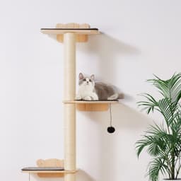 image-VEVOR 4 Tiers Cat Tree, Cat Wall Furniture Set with 4 Jumping Boards, Wall-Mounted Cat Floating Shelf up to 40 lbs, 12 mm Pine Wood Cat Perch for Sleeping, Playing, and Climbing