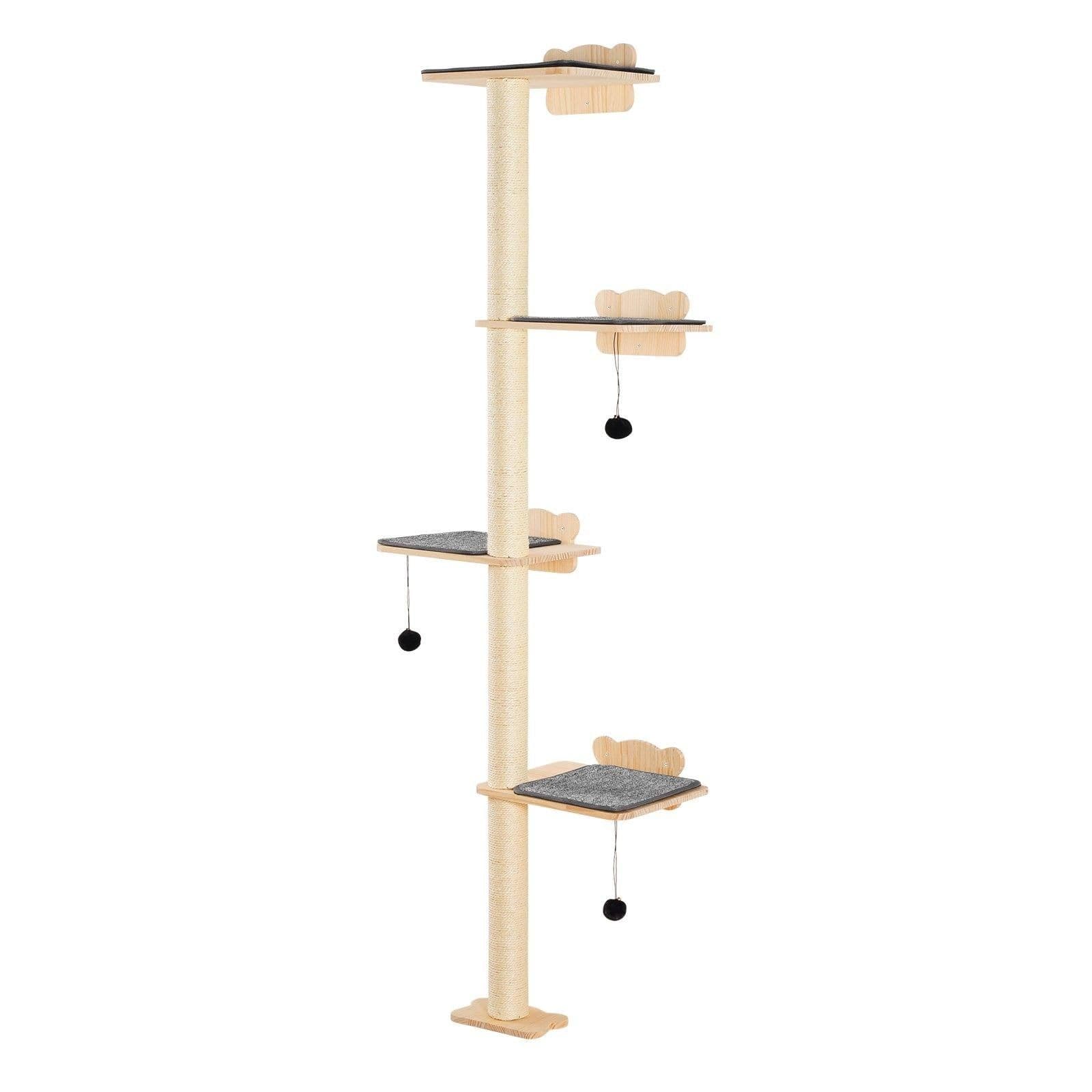 image-VEVOR 4 Tiers Cat Tree, Cat Wall Furniture Set with 4 Jumping Boards, Wall-Mounted Cat Floating Shelf up to 40 lbs, 12 mm Pine Wood Cat Perch for Sleeping, Playing, and Climbing