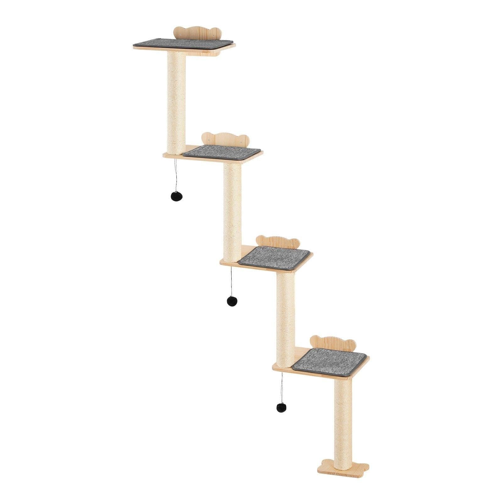 image-VEVOR 4 Tiers Cat Tree, Cat Wall Furniture Set with 4 Jumping Boards, Wall-Mounted Cat Floating Shelf up to 40 lbs, 12 mm Pine Wood Cat Perch for Sleeping, Playing, and Climbing