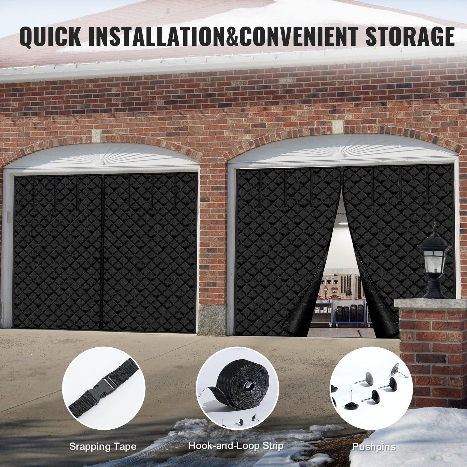image-VEVOR Garage Door Screen for Winter 9.28 x 7.15 ft Garage Door Insulation Kit