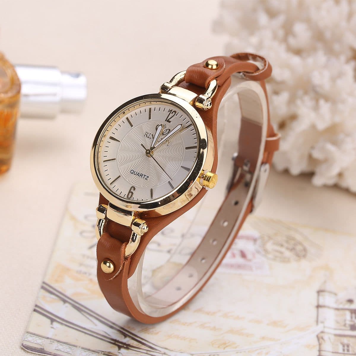 image-explosive quartz watch ladies leather thin strap pure color fashion women's gift watch women one piece dropshipping