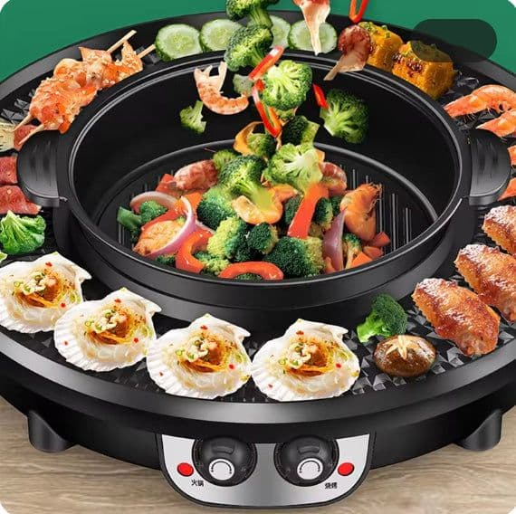 image-Multifunctional Electric Hot Pot and Barbecue Grill - 5L 2300W
