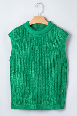 image-Bright Green High Neck Knit Sweater - Short Sleeve