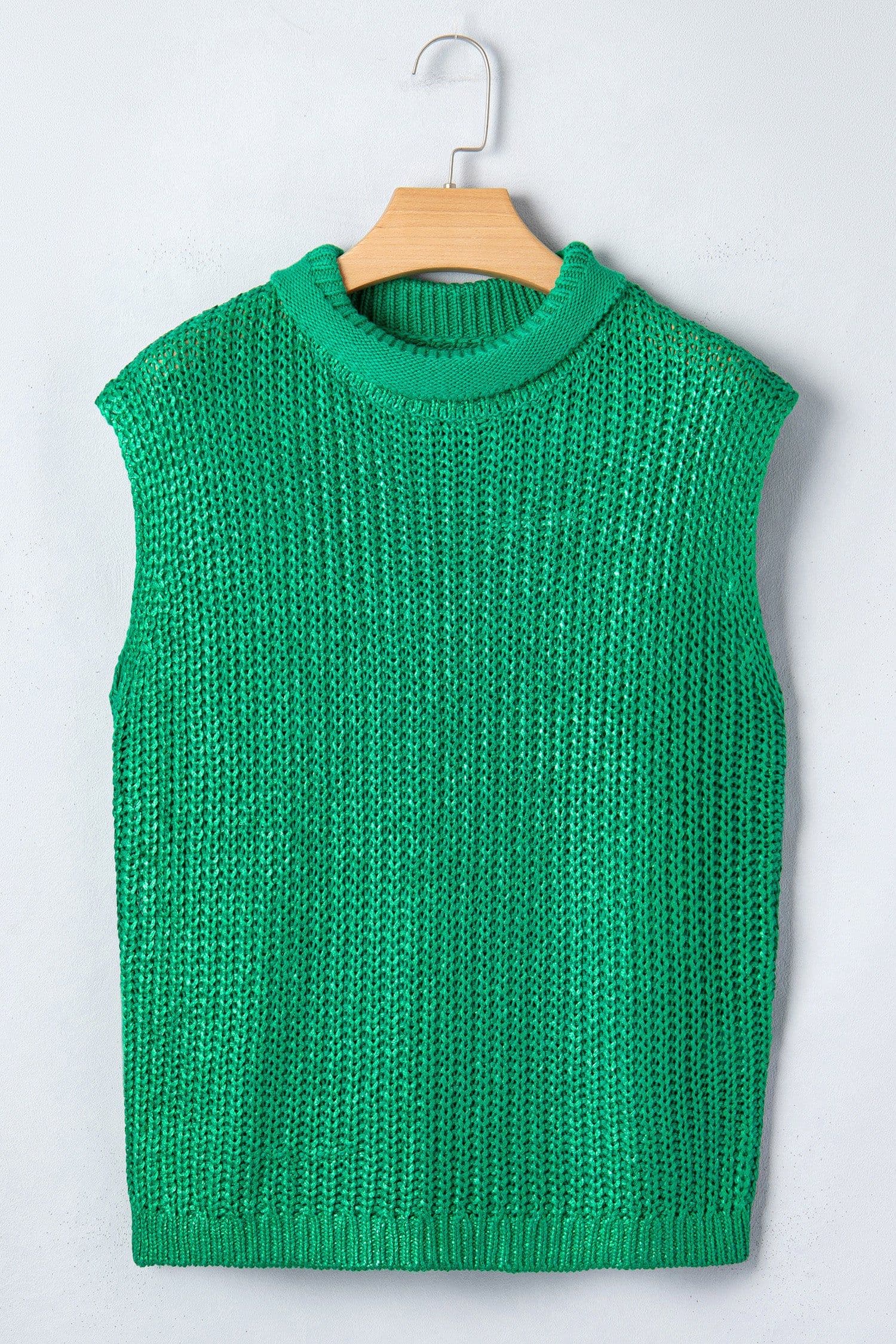 image-Bright Green High Neck Knit Sweater - Short Sleeve