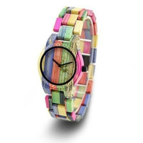 image-Dynamic Bamboo Wood Color Quartz Watch