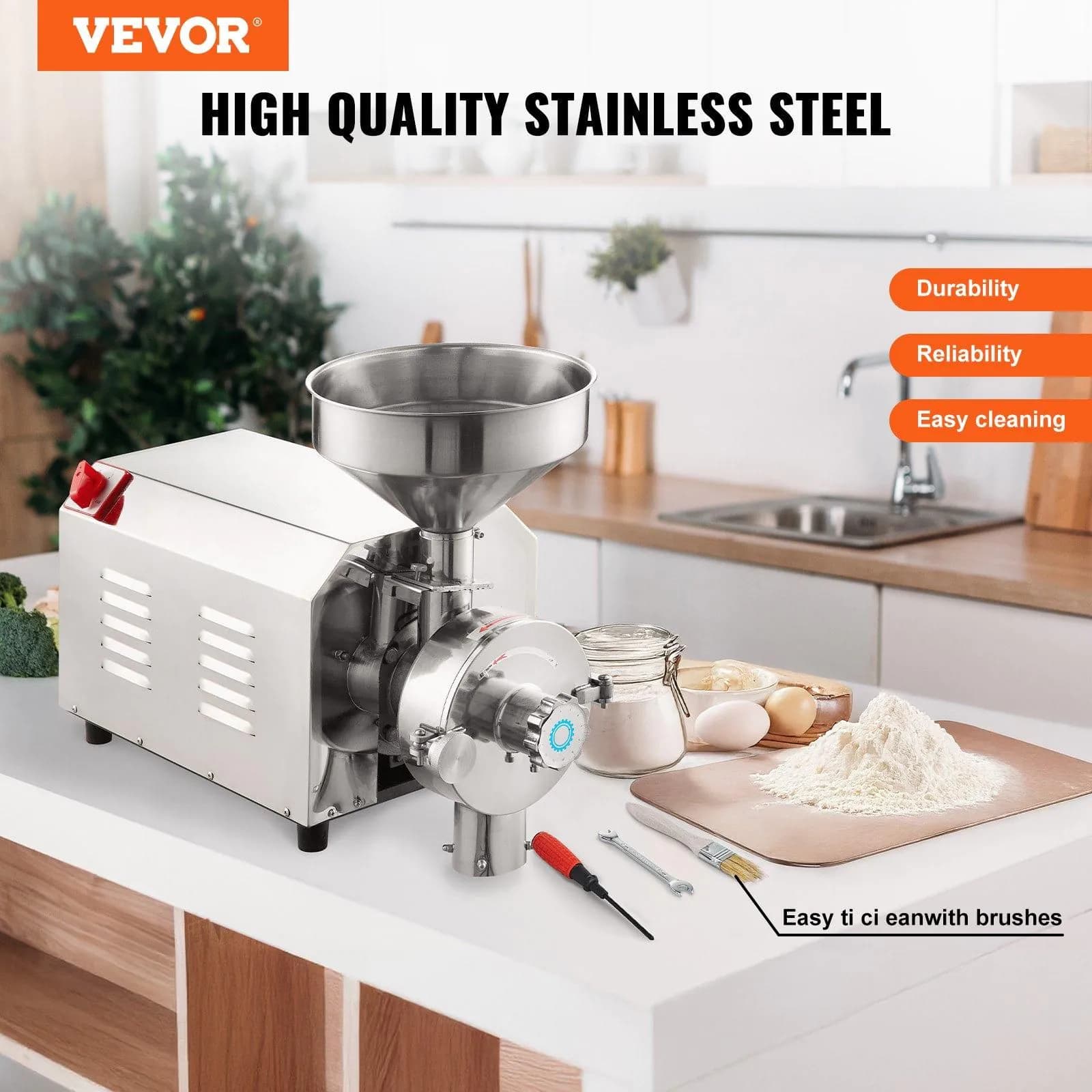 image-VEVOR Soybean Grinder Commercial Grinding Machine for Spices 3000W Corn Mill Grinder 100 KG/H Stainless Steel Corn Grinder Industrial Flour Milling Machine for Pepper Soybean Peanut Corn Grains
