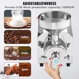 image-VEVOR Soybean Grinder Commercial Grinding Machine for Spices 3000W Corn Mill Grinder 100 KG/H Stainless Steel Corn Grinder Industrial Flour Milling Machine for Pepper Soybean Peanut Corn Grains