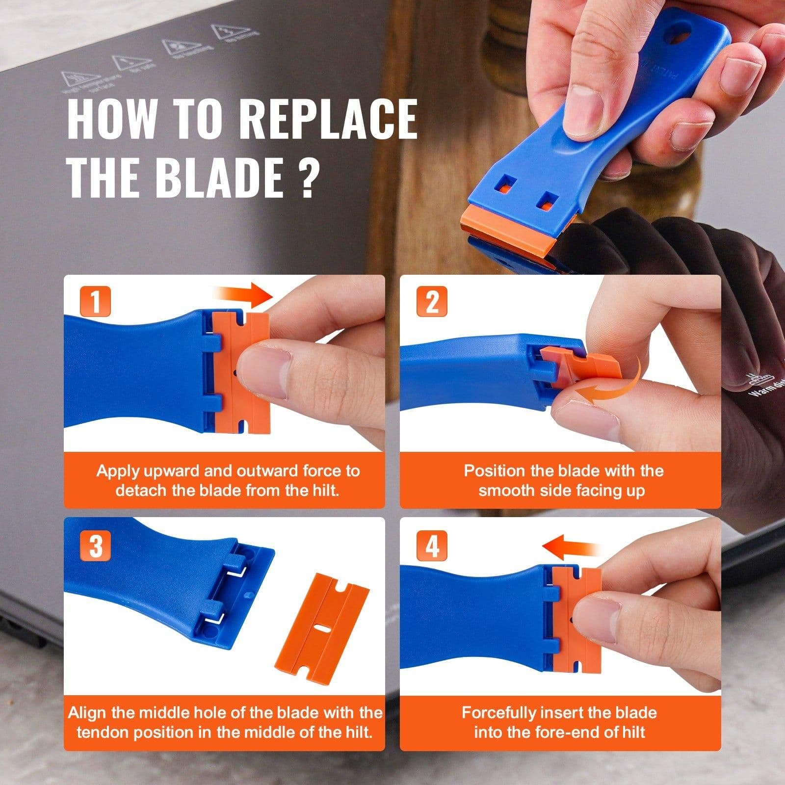 image-VEVOR Plastic Razor Blade Scraper Tool - 2 Scrapers & 120 Blades