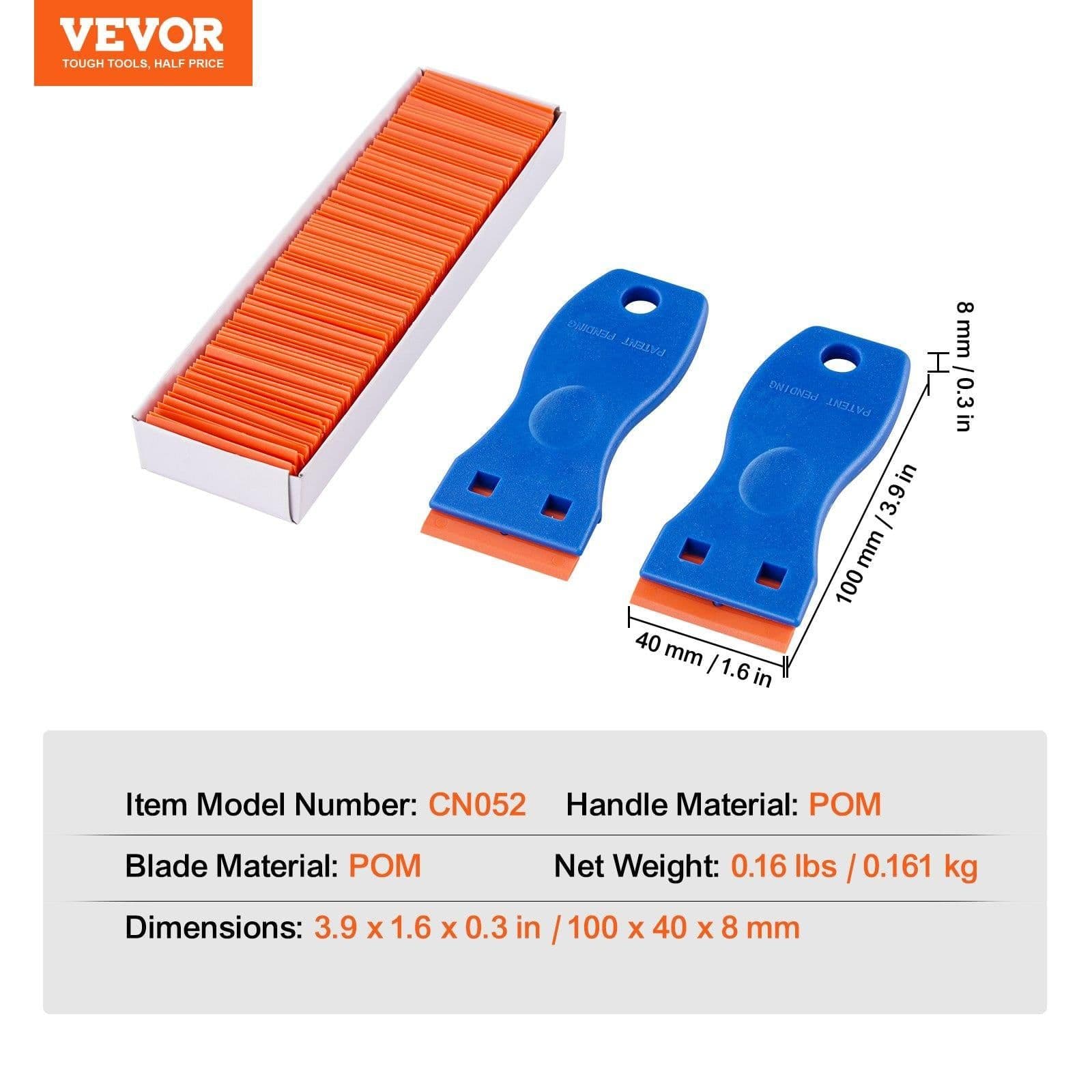 image-VEVOR Plastic Razor Blade Scraper Tool - 2 Scrapers & 120 Blades