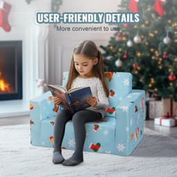 image-VEVOR Kids Couch, 2-in-1 Toddler Chairs Comfy, Toddler Couch Sofa Bed Fold Out, Convertible Sofa to Lounger, Kids Chair Seat Playroom Furniture for Kids Girls & Boys, Sky Blue