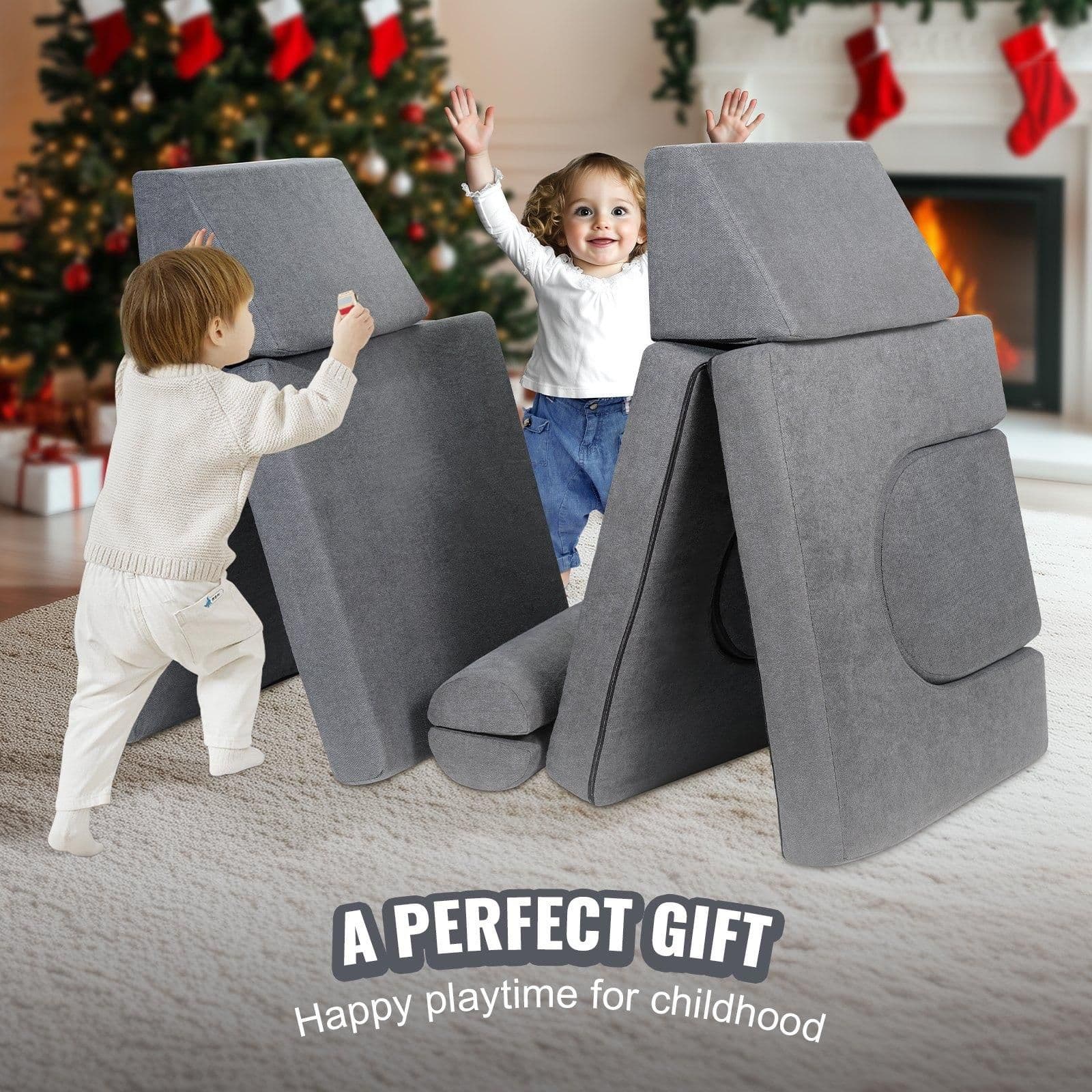 image-VEVOR 10-Piece Modular Kids Play Couch - Grey Chenille Fabric