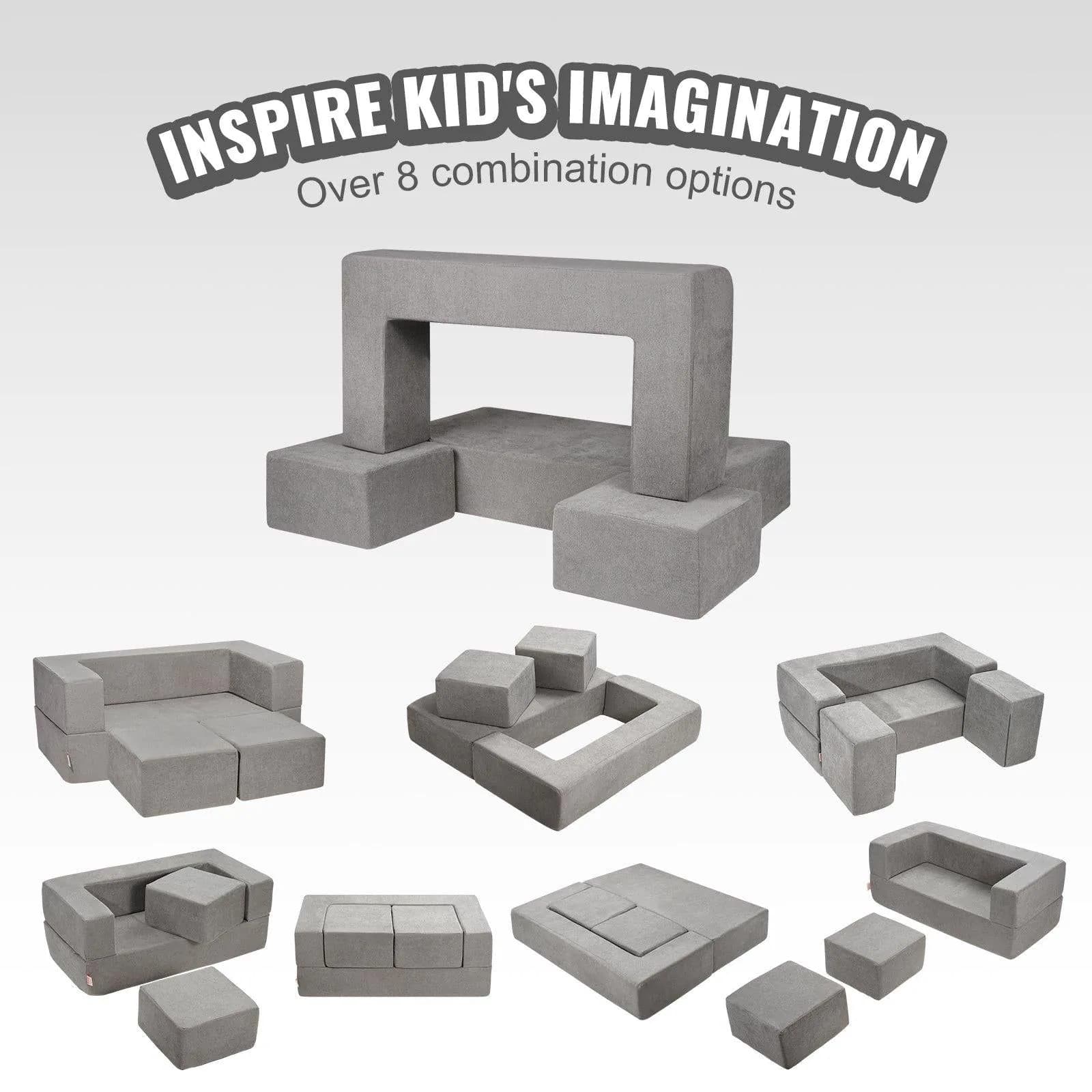 image-VEVOR Kids Couch, 4Pcs Modular Kids Play Couch, Toddler Couch Sofa Bed, Kids Chair Seat Playroom Furniture, Child Sectional Sofa with Removable Cover for Kids Girls & Boys, Grey