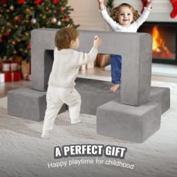 image-VEVOR Kids Couch, 4Pcs Modular Kids Play Couch, Toddler Couch Sofa Bed, Kids Chair Seat Playroom Furniture, Child Sectional Sofa with Removable Cover for Kids Girls & Boys, Grey