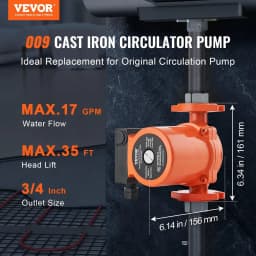 image-VEVOR 009-BF5-J Hot Water Recirculating Pump, 110V, 180W 17 GPM Hot Water Circulation Pump, 3/4" NPT Flange 3-Speed Circulator Pump, Quiet Operation Circulator Pump for Home Water Heater System