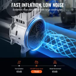 image-VEVOR Air Compressor Motor, 2HP 5.2CFM @ 90PSI Oil Free Air Compressor Pump & Max. 145PSI Pressure, 78dB Ultra-Quiet Compressor Motor for Auto Repair, Tire Inflation, Spray Painting, Woodwork Nailing