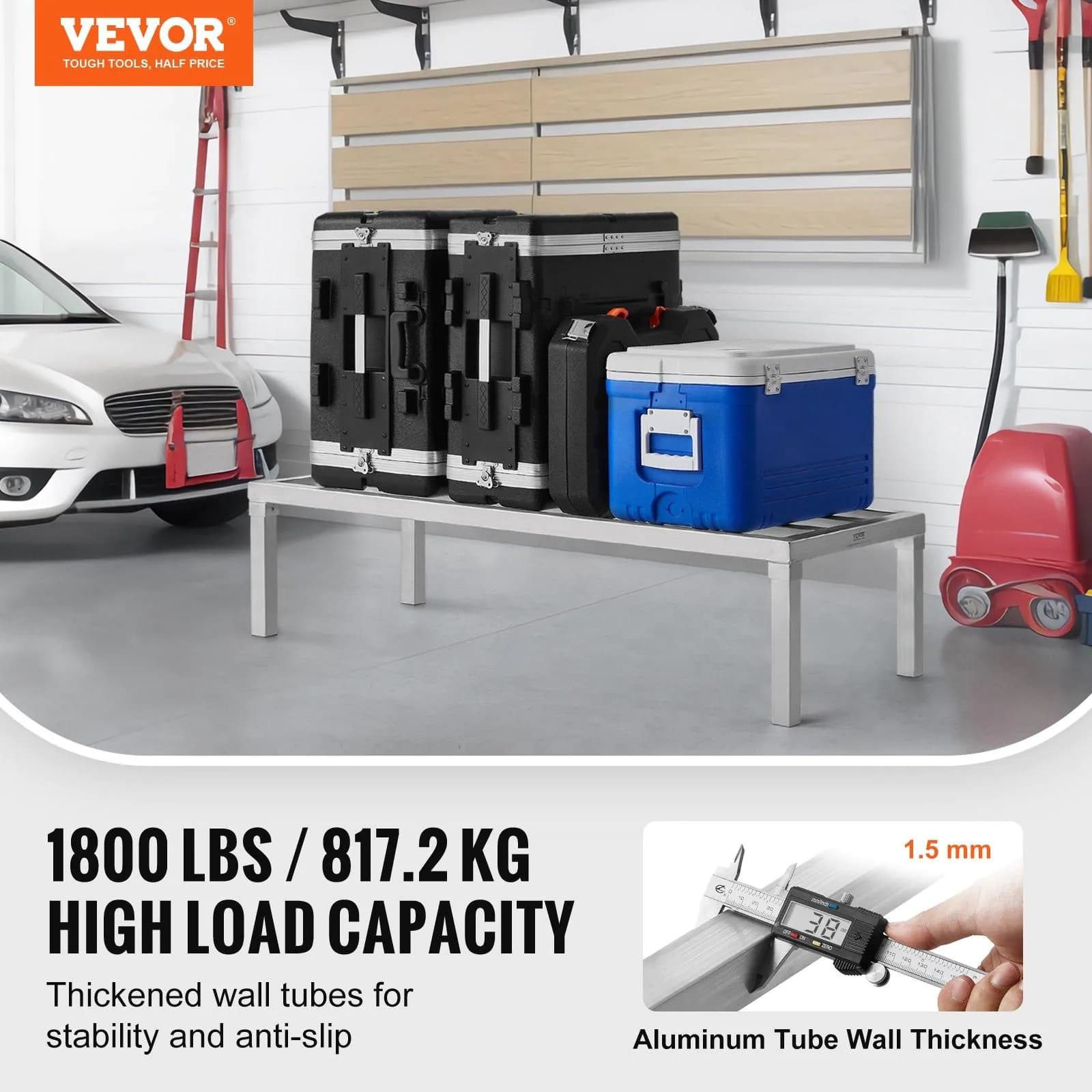 image-VEVOR Aluminum Dunnage Rack, 48” x 20” Commercial Food Floor Rack, 12” Off the Floor, 1800 lbs Capacity All-Welded Aluminum Storage Rack, for Storage in Restaurants, Kitchens, Garages and Vehicles