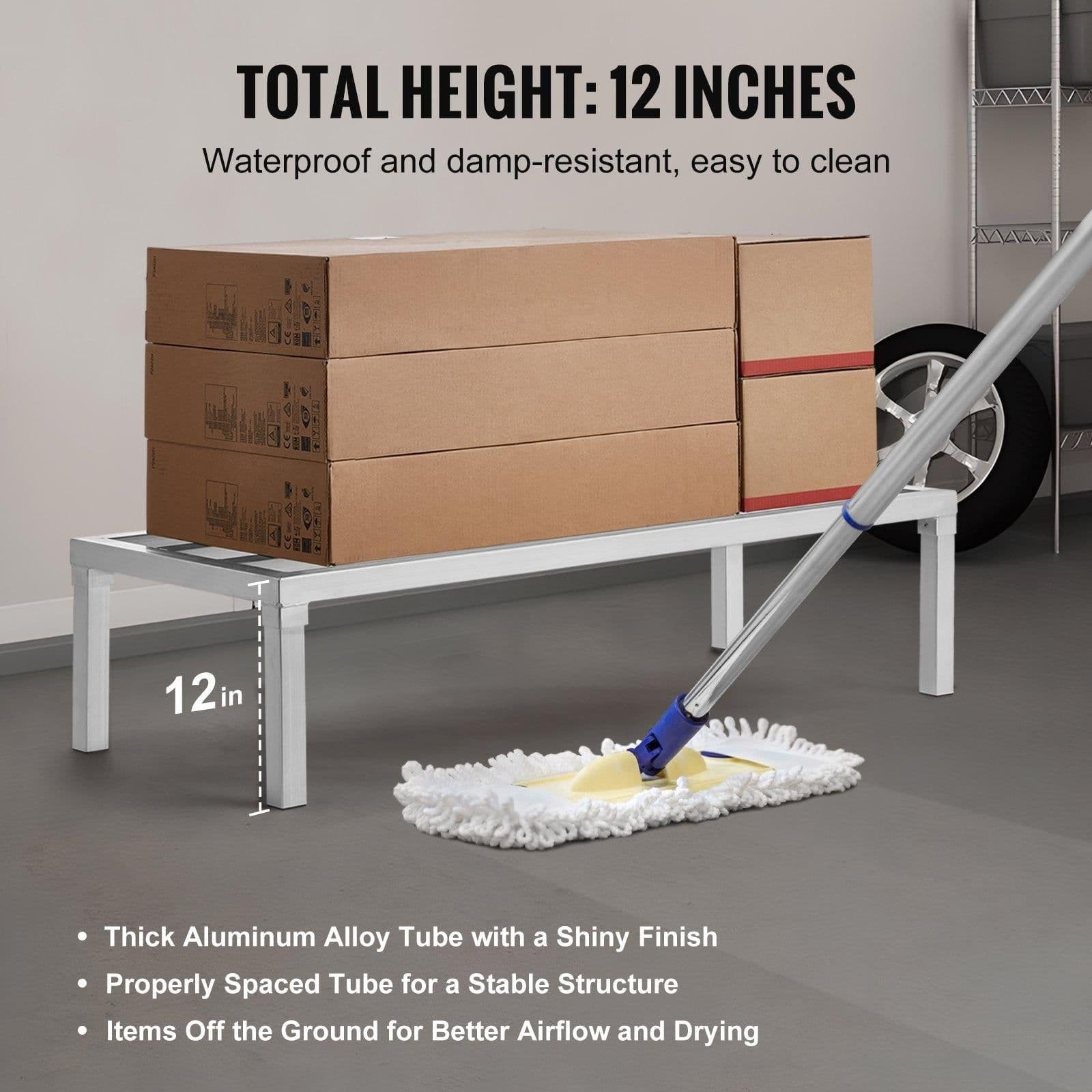 image-VEVOR Aluminum Dunnage Rack, 48” x 20” Commercial Food Floor Rack, 12” Off the Floor, 1800 lbs Capacity All-Welded Aluminum Storage Rack, for Storage in Restaurants, Kitchens, Garages and Vehicles