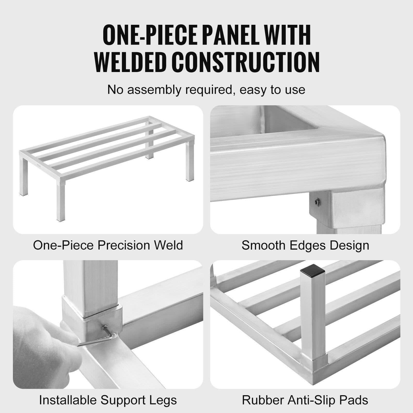 image-VEVOR Aluminum Dunnage Rack, 48” x 20” Commercial Food Floor Rack, 12” Off the Floor, 1800 lbs Capacity All-Welded Aluminum Storage Rack, for Storage in Restaurants, Kitchens, Garages and Vehicles