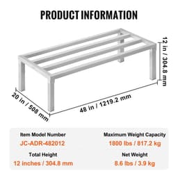 image-VEVOR Aluminum Dunnage Rack, 48” x 20” Commercial Food Floor Rack, 12” Off the Floor, 1800 lbs Capacity All-Welded Aluminum Storage Rack, for Storage in Restaurants, Kitchens, Garages and Vehicles