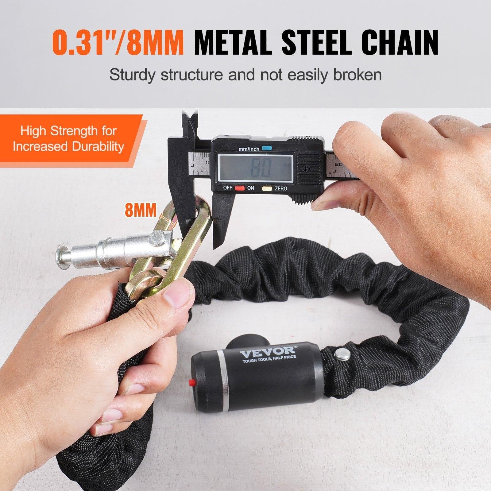 image-VEVOR Bike Chain Lock, 2.79 Ft Combination Bicycle Chain Lock with 2 Keys, Heavy Duty Anti-Theft High Security Bike Locks, Perfect for Bike, Motorcycle, Scooter, Bicycle, Door, Fence or Gate, 8mm
