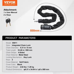 image-VEVOR Bike Chain Lock, 2.79 Ft Combination Bicycle Chain Lock with 2 Keys, Heavy Duty Anti-Theft High Security Bike Locks, Perfect for Bike, Motorcycle, Scooter, Bicycle, Door, Fence or Gate, 8mm