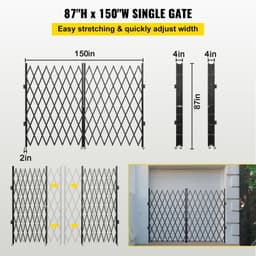 image-VEVOR Double Folding Security Gate, 6-1/2' H x 12' W Folding Door Gate, Steel Accordion Security Gate, Flexible Expanding Security Gate, 360° Rolling Barricade Gate, Scissor Gate or Door with Keys
