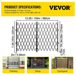 image-VEVOR Double Folding Security Gate, 6-1/2' H x 12' W Folding Door Gate, Steel Accordion Security Gate, Flexible Expanding Security Gate, 360° Rolling Barricade Gate, Scissor Gate or Door with Keys