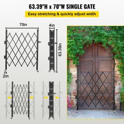 image-VEVOR Single Folding Security Gate, 5' H x 5-1/2' W Folding Door Gate, Steel Accordion Security Gate, Flexible Expanding Security Gate, 360° Rolling Barricade Gate, Scissor Gate/Door with Padlock