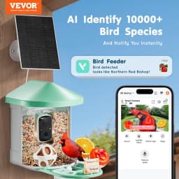 image-VEVOR Smart Bird Feeder with Camera, 2K HD AI Identify 10,000+ Bird Species, Solar-Powered Bird Watching Camera with Auto Capture & Instant Notify, Wireless Outdoor Ideal Gift for Bird Lovers (Green)