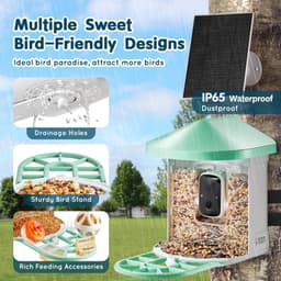 image-VEVOR Smart Bird Feeder with Camera, 2K HD AI Identify 10,000+ Bird Species, Solar-Powered Bird Watching Camera with Auto Capture & Instant Notify, Wireless Outdoor Ideal Gift for Bird Lovers (Green)