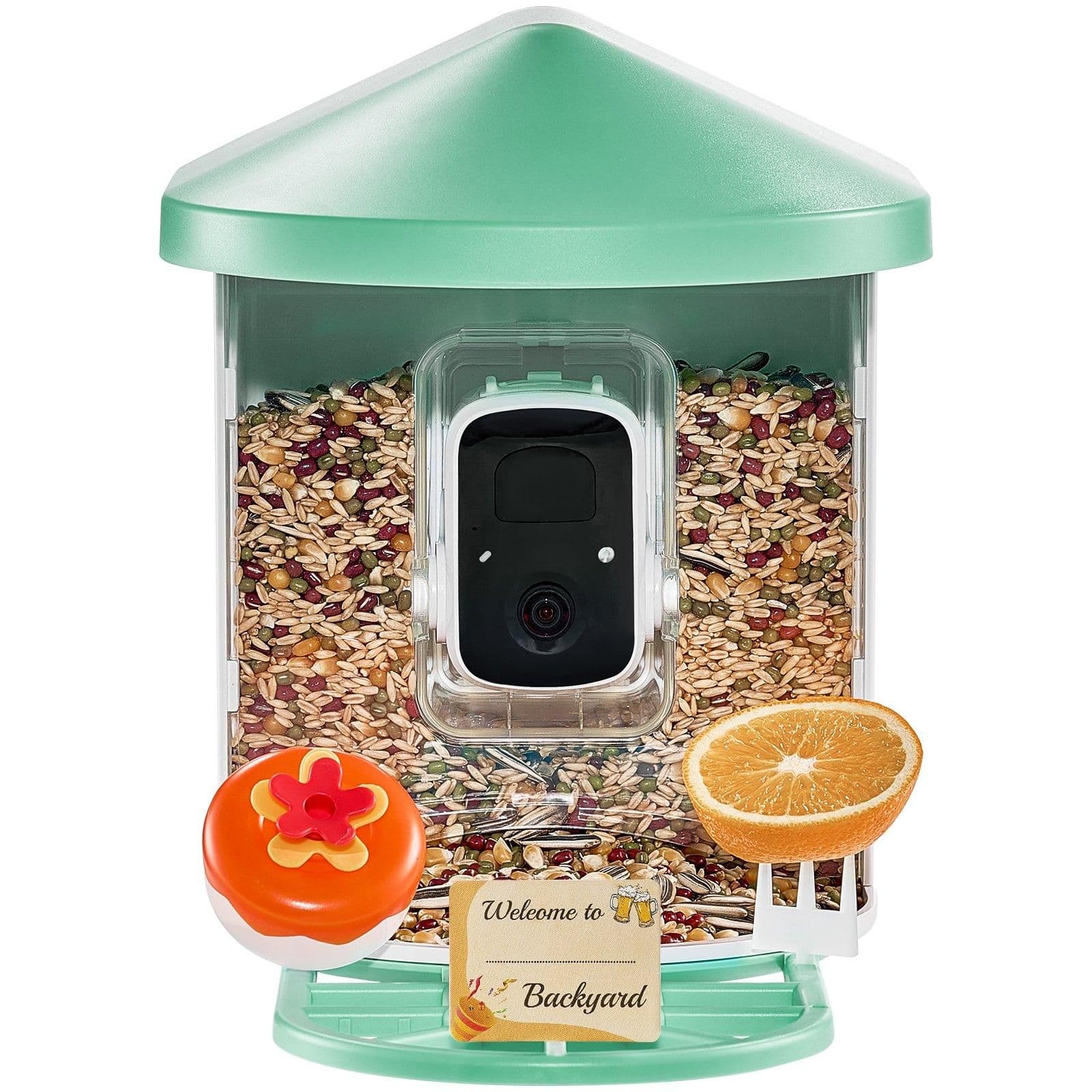 image-VEVOR Smart Bird Feeder with Camera, 2K HD AI Identify 10,000+ Bird Species, Solar-Powered Bird Watching Camera with Auto Capture & Instant Notify, Wireless Outdoor Ideal Gift for Bird Lovers (Green)