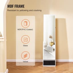 image-VEVOR Mirror Jewelry Cabinet, 360° Swivel Standing Mirror with Storage, Lockable Jewelry Mirror Organizer with Full Length Mirror, Velvet Lining, LED Light, Drawer, Freestanding Jewelry Armoire, White