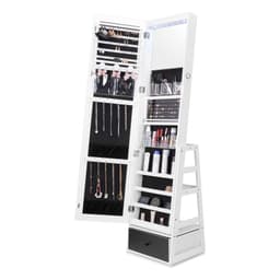 image-VEVOR Mirror Jewelry Cabinet, 360° Swivel Standing Mirror with Storage, Lockable Jewelry Mirror Organizer with Full Length Mirror, Velvet Lining, LED Light, Drawer, Freestanding Jewelry Armoire, White