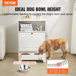 image-VEVOR Pet Feeding Station with 2 Stainless Steel Bowls, Elevated Dog Bowls with Storage, Dog Food Storage and Feeder Station with Tilt Out Storage Cabinet, Pet Toy Storage Organizer, for Small Dogs