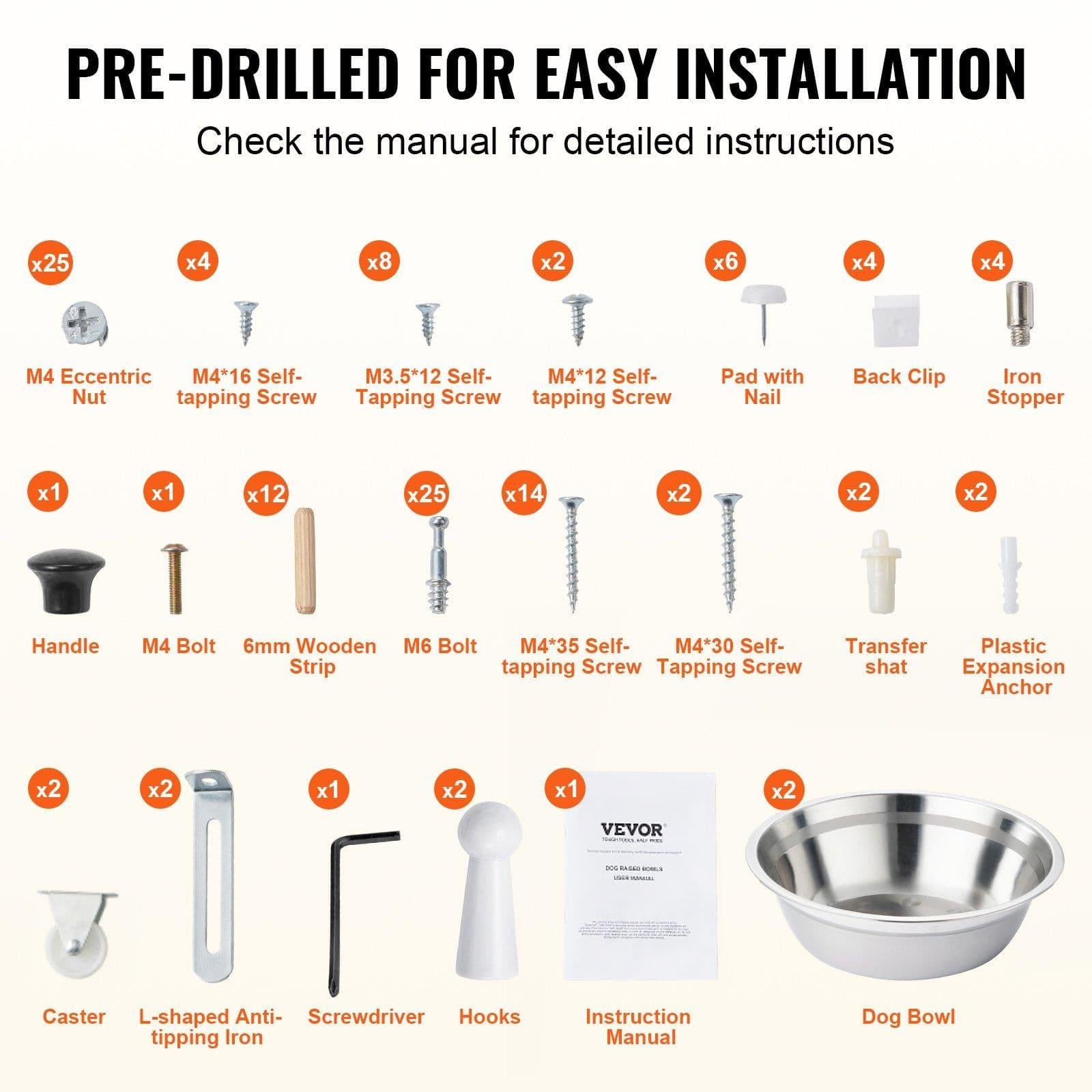 image-VEVOR Pet Feeding Station with 2 Stainless Steel Bowls, Elevated Dog Bowls with Storage, Dog Food Storage and Feeder Station with Tilt Out Storage Cabinet, Pet Toy Storage Organizer, for Small Dogs