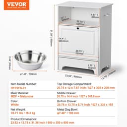 image-VEVOR Pet Feeding Station with 2 Stainless Steel Bowls, Elevated Dog Bowls with Storage, Dog Food Storage and Feeder Station with Tilt Out Storage Cabinet, Pet Toy Storage Organizer, for Small Dogs