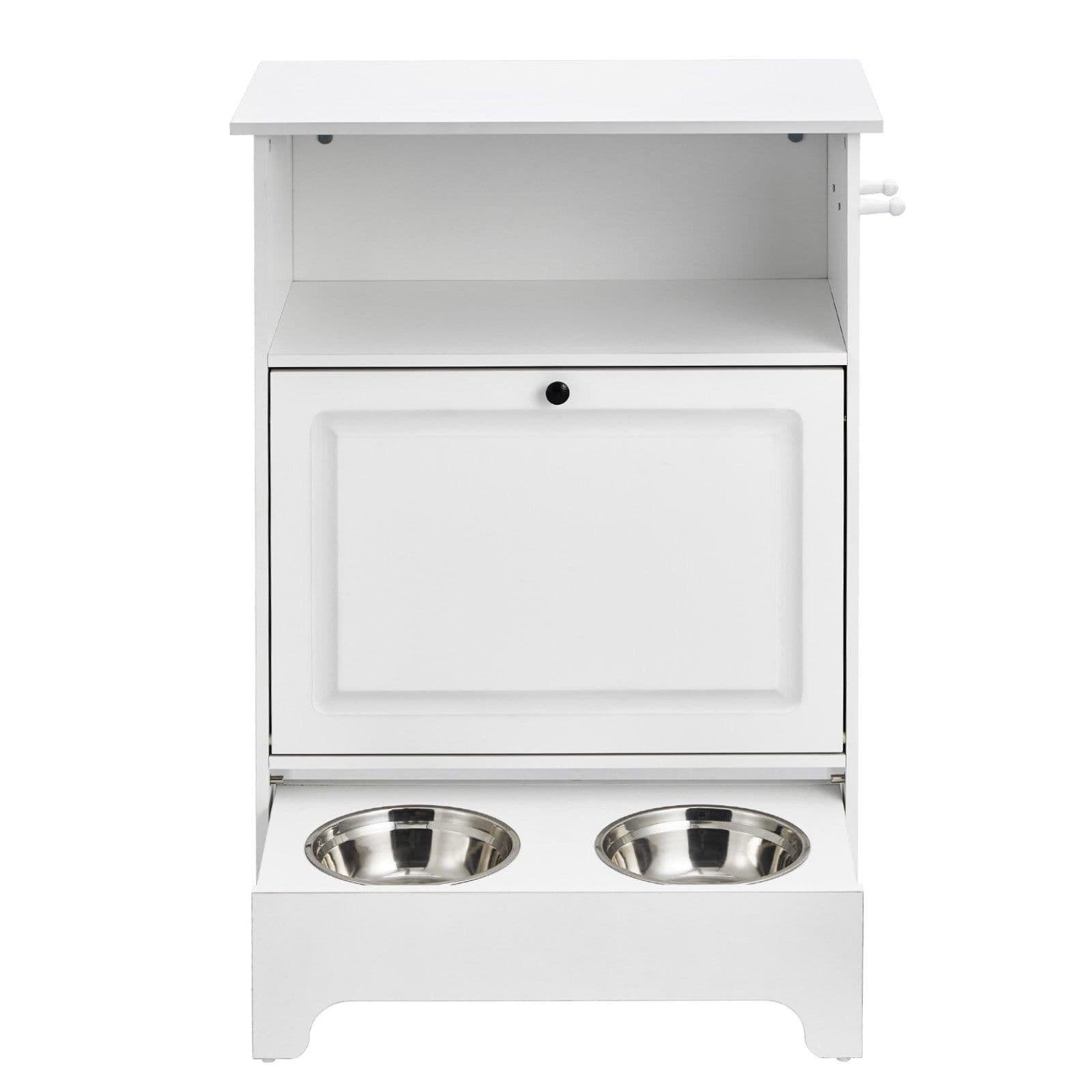 image-VEVOR Pet Feeding Station with 2 Stainless Steel Bowls, Elevated Dog Bowls with Storage, Dog Food Storage and Feeder Station with Tilt Out Storage Cabinet, Pet Toy Storage Organizer, for Small Dogs